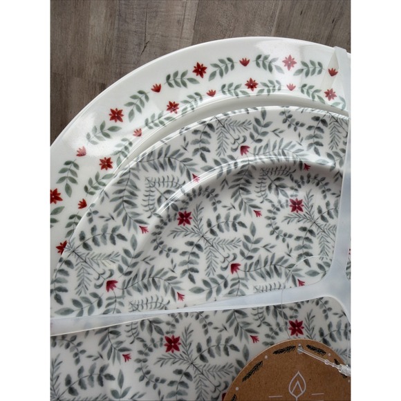 Set 8 Aspen Poinsettia Evergreen Dinner 4 and Salad 4 Plates Melamine Christmas - Picture 3 of 7